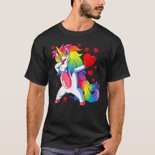 Dabbing Unicorn Herz Valentinstag Girls comunale T-Shirt