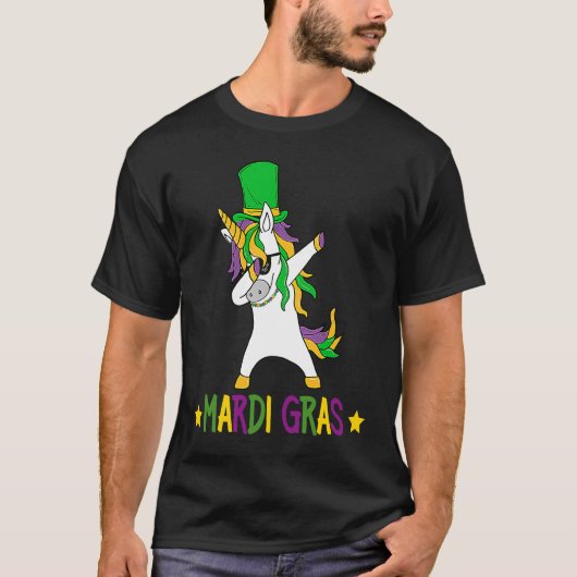Dabbing Unicorn Jester Mardi Gras New Orleans Carn T-Shirt (Vorderseite)