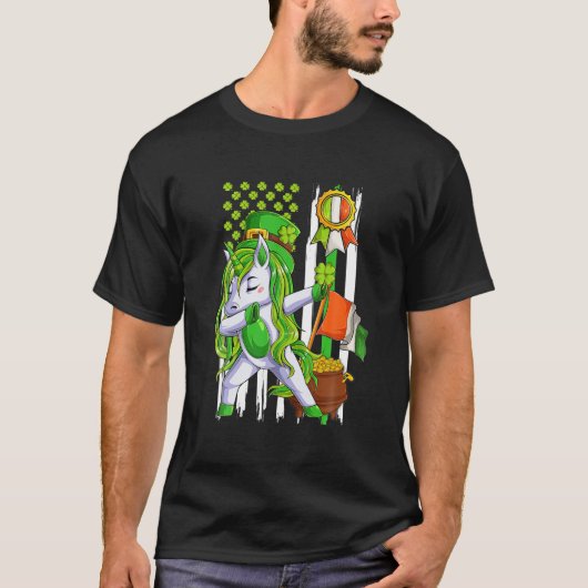 Dabbing Unicorn Leprechaun St Patrick's Day Irish T-Shirt (Vorderseite)