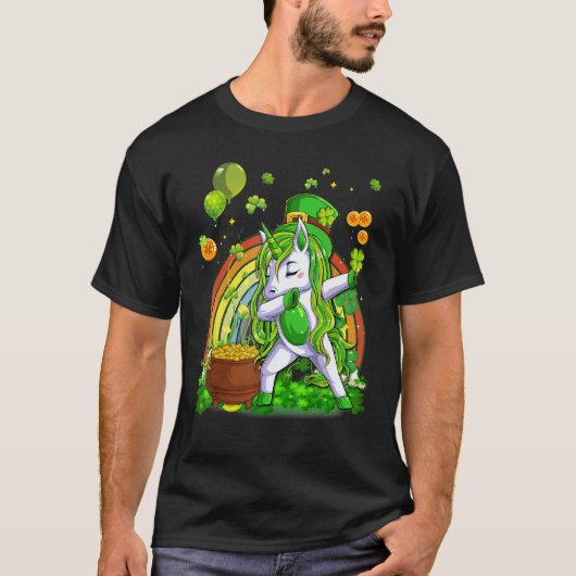 Dabbing Unicorn Leprechaun St Patrick's Day Irish T-Shirt (Vorderseite)