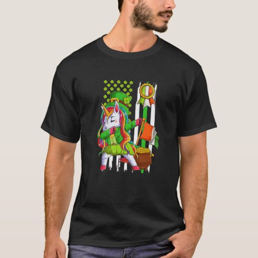 Dabbing Unicorn Leprechaun St Patrick's Day Irish T-Shirt (Vorderseite)
