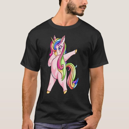 Dabbing Unicorn mit Regenbogenhaar Dabbin Tanz T-Shirt (Vorderseite)