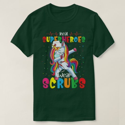 Dabbing Unicorn Nurse Real Superhelden Tragen Scru T-Shirt (Design vorne)