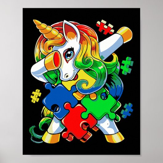 Dabbing Unicorn Puzzle Piece Autismus Bewusstsein Poster (Vorne)