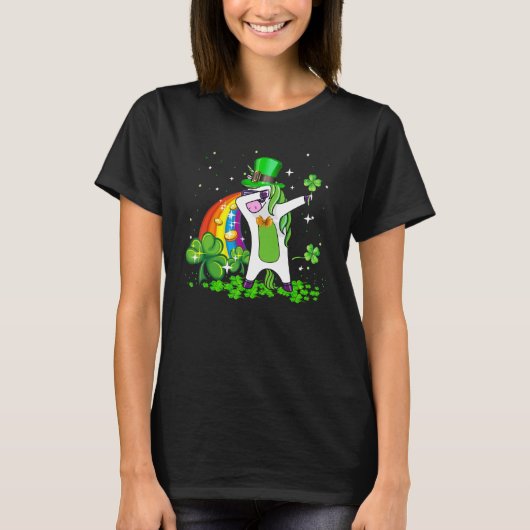 Dabbing Unicorn Rainbow Happy St Patricks Day Iris T-Shirt (Vorderseite)
