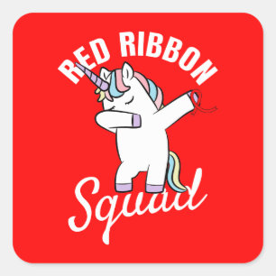 Dabbing Unicorn Red Ribbon Awareness Squad Quadratischer Aufkleber