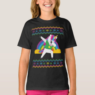 Dabbing Unicorn Regenbogen Ugly Christmas Sweater T-Shirt
