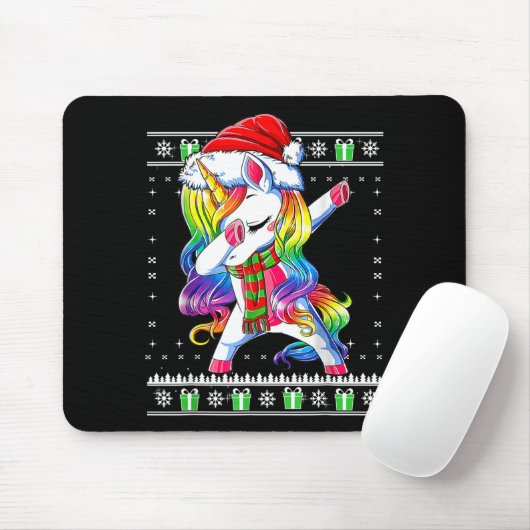 Dabbing Unicorn Santa Sweater Christmas Ugly Kids Mousepad (Mit Mouse)