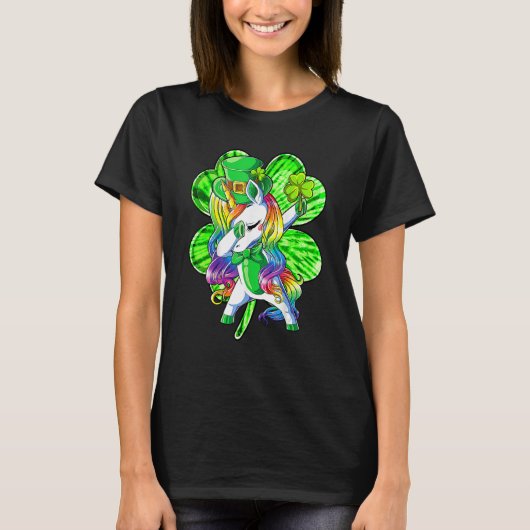 Dabbing Unicorn Shamrock Leprechaun St Patricks Da T-Shirt (Vorderseite)