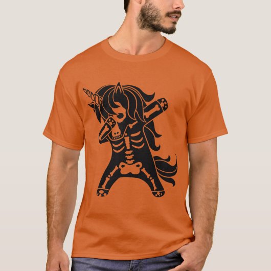 Dabbing Unicorn Skeleton Cool Funny Halloween T-Shirt (Vorderseite)