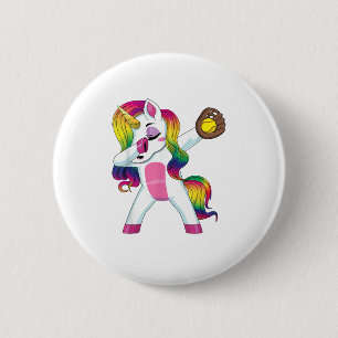 Dabbing Unicorn Softball Girls - T - Shirt Button