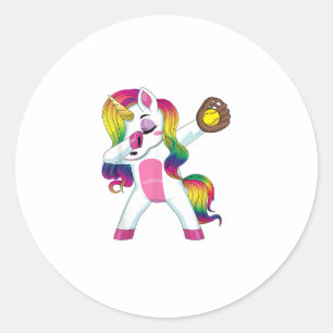 Dabbing Unicorn Softball Girls - T - Shirt Runder Aufkleber