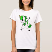 Dabbing Unicorn St. Patricks Day Green Kleeblatt T-Shirt (Vorderseite)