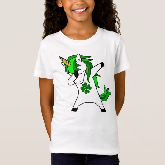 Dabbing Unicorn St. Patricks Day Green Kleeblatt T-Shirt (Vorderseite)