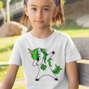 Dabbing Unicorn St. Patricks Day Green Kleeblatt T-Shirt