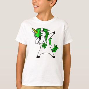 Dabbing Unicorn St. Patricks Day Green Kleeblatt T-Shirt