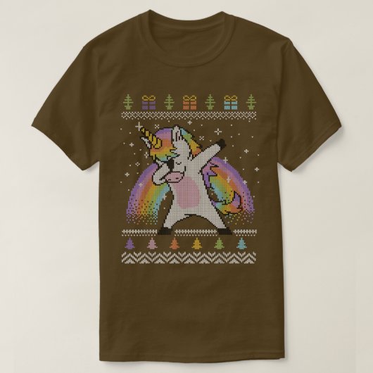 Dabbing Unicorn Ugly Christmas Sweater Rainbow T-Shirt (Design vorne)