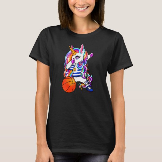 Dabbing Unicorn Uruguay Basketball Fans Jersey Bba T-Shirt (Vorderseite)