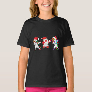 Dabbing Unicorn Weihnachten Kinder Mädchen T-Shirt