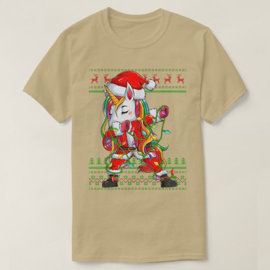 Dabbing Unicorn Xmas Lights Ugly Santa Unicorn Chr T-Shirt (Design vorne)