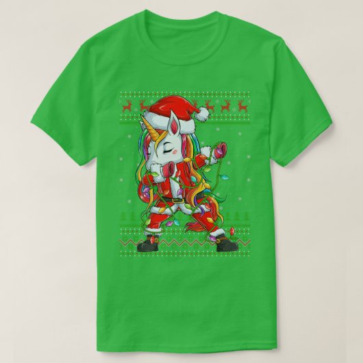 Dabbing Unicorn Xmas Lights Ugly Santa Unicorn Chr T-Shirt (Design vorne)