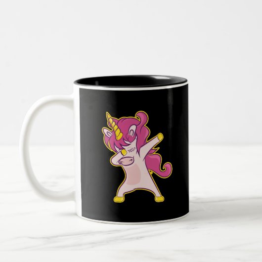 Dabbing Unicorn Zweifarbige Tasse (Links)