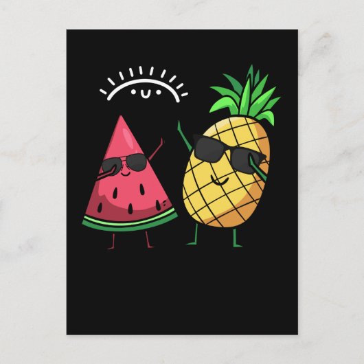 Dabbing Watermelon Ananas Kawaii Sommer Früchte Postkarte (Vorderseite)