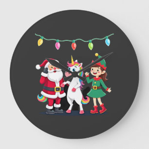 Dabbing Weihnachtsmann Elf Einhorn Weihnachten Kin Große Wanduhr