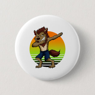 Dabbing Werewolf Retro Sunset Halloween Jungs Kind Button