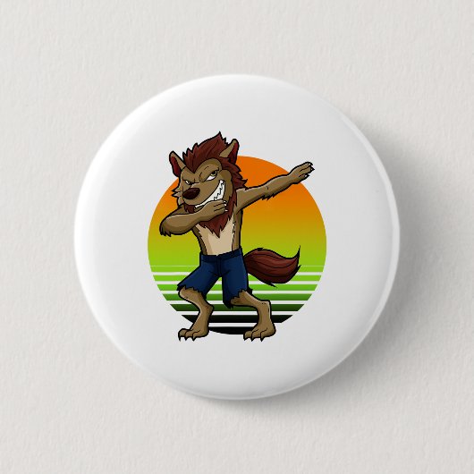 Dabbing Werewolf Retro Sunset Halloween Jungs Kind Button (Vorderseite)