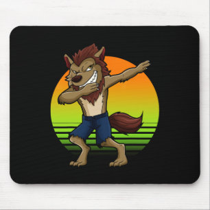Dabbing Werewolf Retro Sunset Halloween Jungs Kind Mousepad