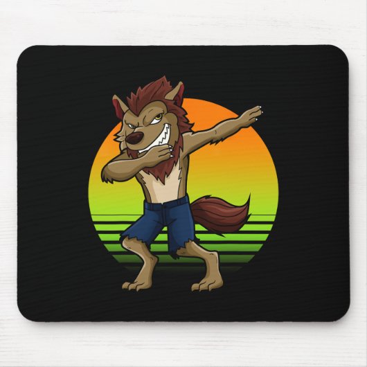 Dabbing Werewolf Retro Sunset Halloween Jungs Kind Mousepad (Vorne)
