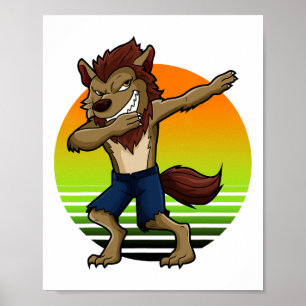 Dabbing Werewolf Retro Sunset Halloween Jungs Kind Poster