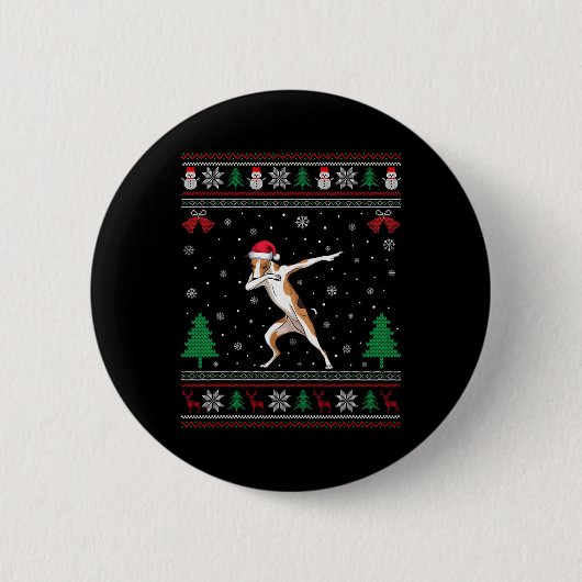 Dabbing Whippet Hund Weihnachtsmannmütze Jungen Mä Button (Vorderseite)