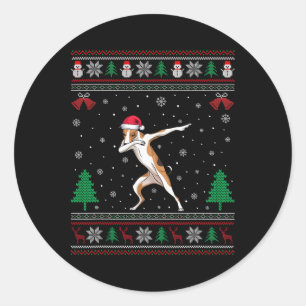 Dabbing Whippet Hund Weihnachtsmannmütze Jungen Mä Runder Aufkleber