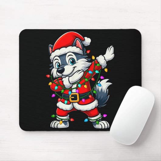 Dabbing Wolf Lights Santa Xmas Girls Boys Kids Chr Mousepad (Mit Mouse)