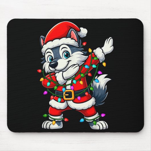 Dabbing Wolf Lights Santa Xmas Girls Boys Kids Chr Mousepad (Vorne)
