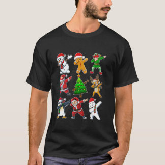 Dabbing Xmas Tree Lights Weihnachtsmannmütze Renti T-Shirt