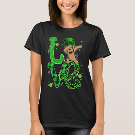 Dabbing Yorkie Dog LOVE Shamrock St Patrick's Day T-Shirt (Vorderseite)