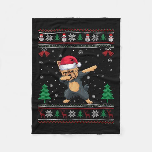 Dabbing Yorkie Dog Weihnachtsmannmütze Boys Girls Fleecedecke (Vorderseite)