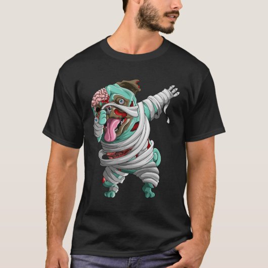 Dabbing Zombie Mummy Mops Niedliche Halloween-Möps T-Shirt (Vorderseite)
