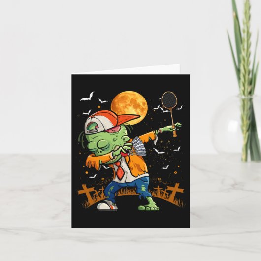 Dabbing Zombie Playing Badminton Halloween Badmint Karte (Vorderseite)