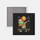 Dabbing Zombie Playing Badminton Halloween Badmint Magnet (Vorderseite/Rückseite)