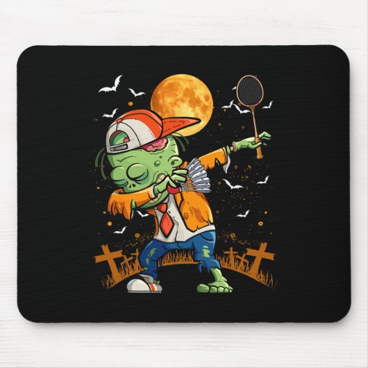 Dabbing Zombie Playing Badminton Halloween Badmint Mousepad (Vorne)