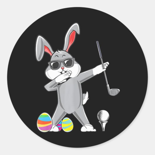 Dabing Easter Golf Osterfest Bunny Rabbit Golfer Runder Aufkleber (Vorderseite)