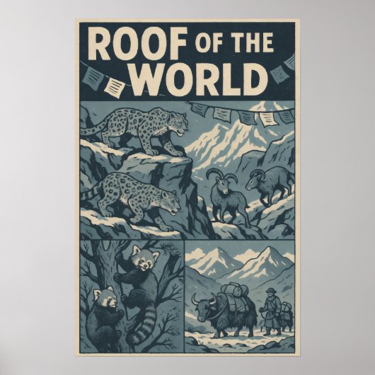 Dach der Welt - Himalaya Comic Naturschutz Kunst,  Poster (Vorne)