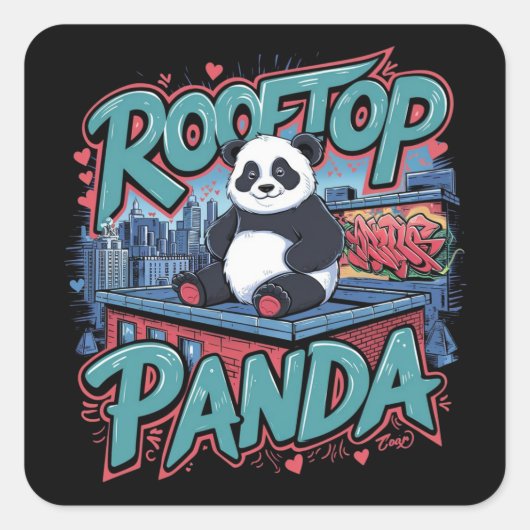 Dach Panda Quadratischer Aufkleber (Vorderseite)