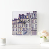 Dach-Spitzen-Gebäude Paris-Architektur-| Quadratische Wanduhr (Zuhause)