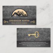 Dach und Stadt | Leder | Gold Skelettschlüssel Visitenkarte (Vorne/Hinten)