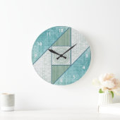 Dachboden-Fenster-Steppdecken-Muster-Minzen-Grün Große Wanduhr (Zuhause)